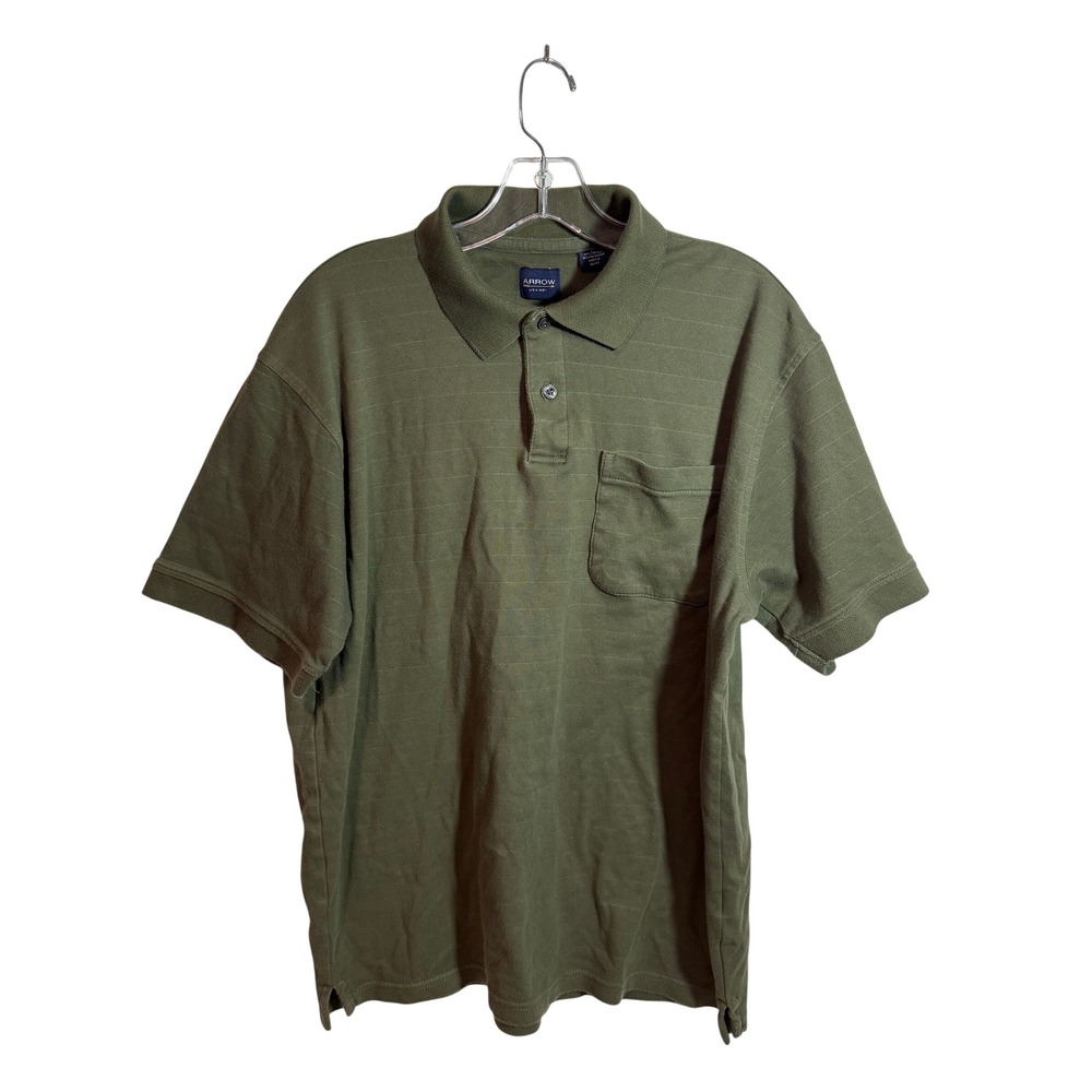 Arrow Mens Green Striped Short Sleeve‎ Polo Shirt Size Large